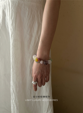 安小柏◆ 超美~地球彩虹天然水晶大颗多宝手串粉水晶白水晶手链女