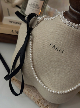 安小柏◆韩国向日葵欧尼同款珍珠丝带绑带蝴蝶结项链气质甜美锁骨