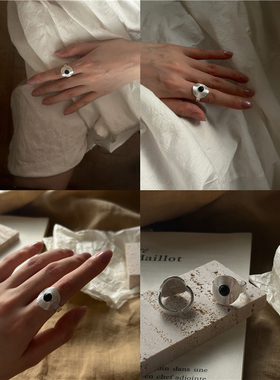 安小柏◆通体s925纯银小众新中式气质轻奢冷淡风复古黑玛瑙戒指女