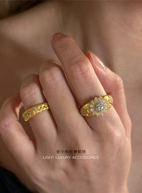 女s925纯银高碳钻轻奢中古戒指