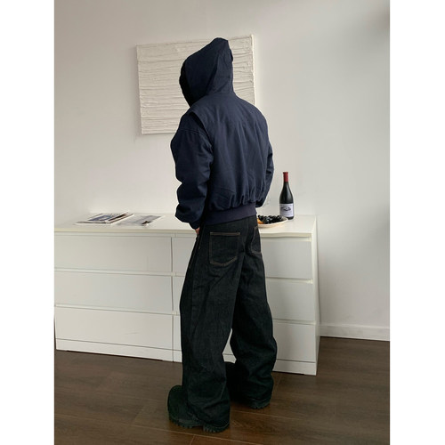 座山雕连帽加绒夹克外套男女宽松美式cleanfit廓形结构感工装棉服 - 图1