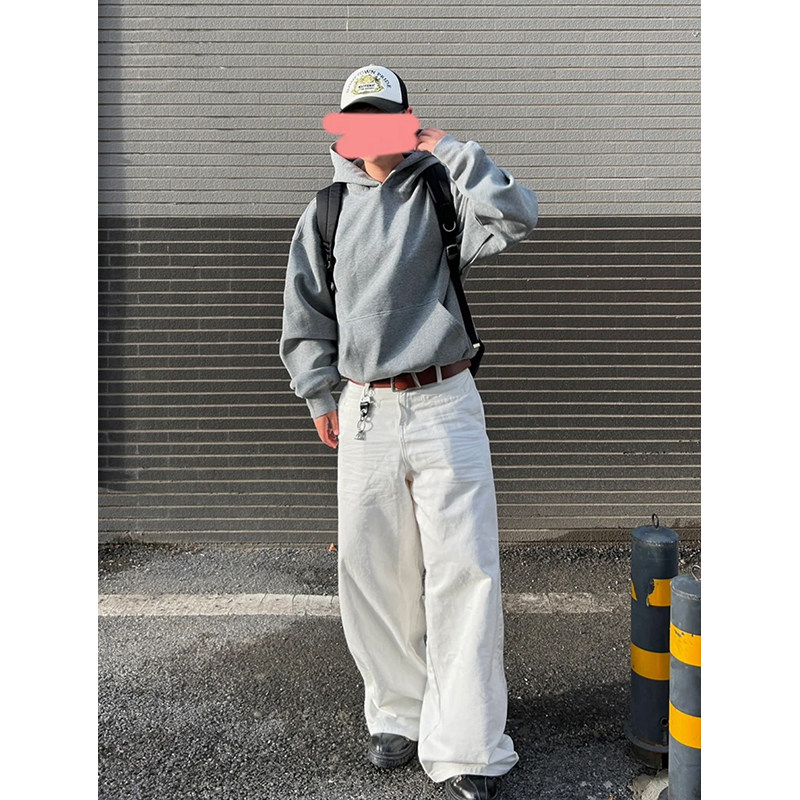 无性别白色baggy版型牛仔裤男cleanfit美式街头宽松休闲阔腿裤子,淘宝优惠券,粉丝福利购,淘宝优惠卷