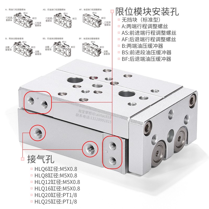 亚德客气缸HLS HLQ6/8/12/16X10X20X30X40X50X75X100SA/SAS/SB-图2