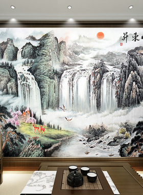 新中式客厅油画手绘山水画风景画