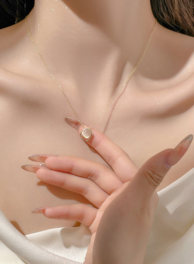 几何925纯银菱形猫眼项链简约百搭高级感锁骨链方形吊坠饰品颈链