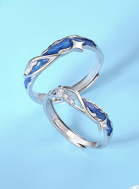 s925纯银原创新款珐琅星光戒指男女滴胶情侣对戒开口指环礼物饰品