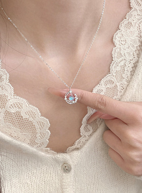 原创s925纯银星落项链轻奢小众饰品星星月亮吊坠梦幻琉璃石锁骨链