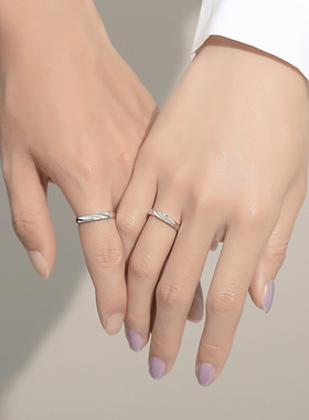 天使之翼情侣戒指纯银情侣对戒百搭简约翅膀饰品韩版创意开口指环