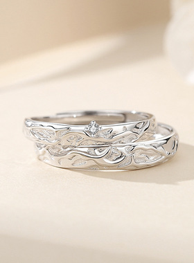 新款原创s925纯银岩溶挚爱情侣对戒轻奢小众设计情侣戒指批发