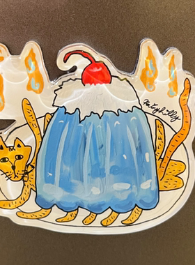 猫仙子Lilly原创设计小众日式梦幻妖怪可爱猫纯吃茶店冰箱磁石贴