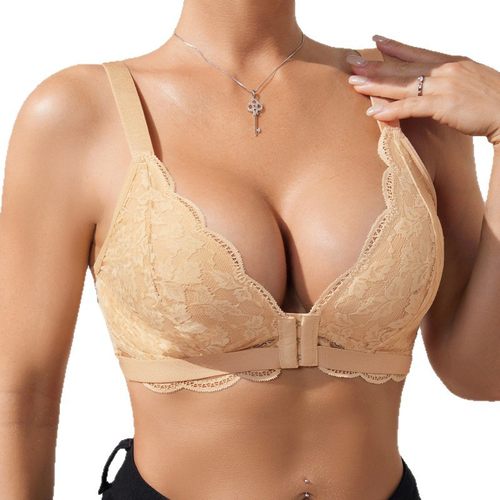 性感蕾丝前扣内衣女士夏季薄款舒适小胸聚拢防下垂背心式薄杯文胸 - 图3