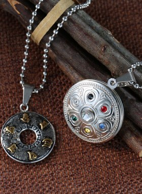 结缘钛钢楞严咒吊坠男女情侣护身符项链六字真言挂件转运饰品挂件