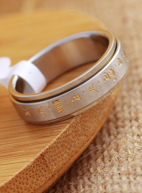 钛钢时尚转动黄财神戒指男女复古转运情侣民族风饰品转到食指指环