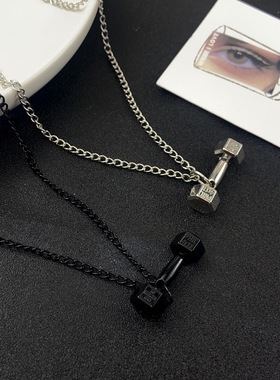 欧美健身哑铃杠铃钛钢项链