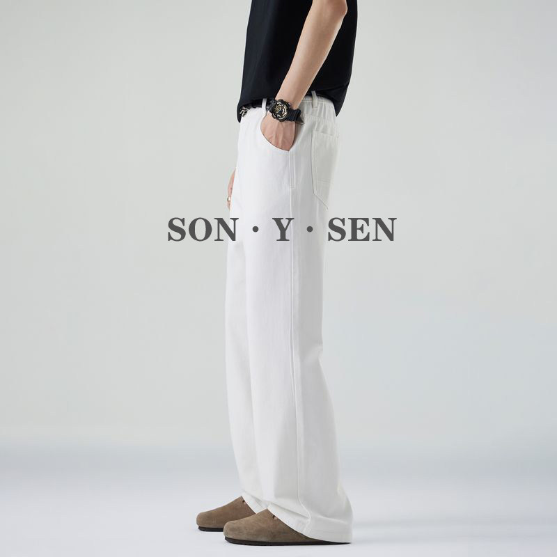 cleanfit白色牛仔裤男微喇裤美式潮牌三防赛络纺宽松直筒阔腿长裤,淘宝优惠券,粉丝福利购,淘宝优惠卷