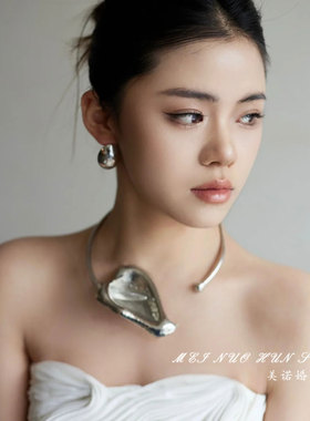 欧美小众夸张项链银色立体马蹄莲花项圈轻奢独特甜酷礼服婚纱配饰