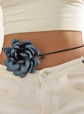 复古夸张超大黑白色花朵晚宴花朵系带choker项圈颈带束颈链配饰