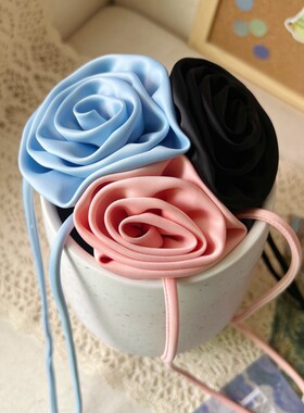 高端缎面颈花韩国博主同款立体花朵颈链choker脖子玫瑰花项链