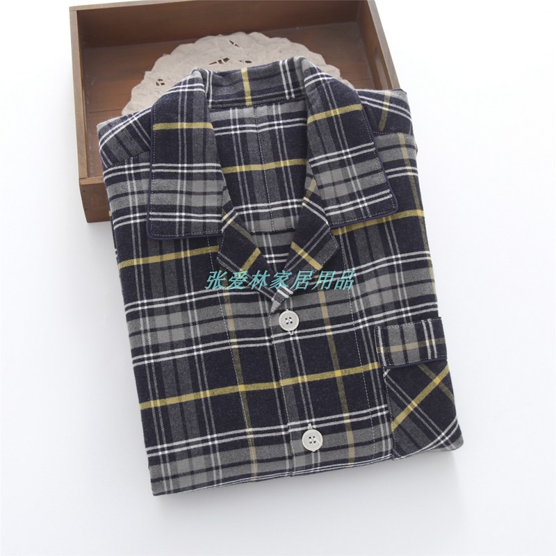 日本订单！男秋冬全棉加厚护肩法兰绒布长袖睡衣套纯棉家居服套装 - 图2