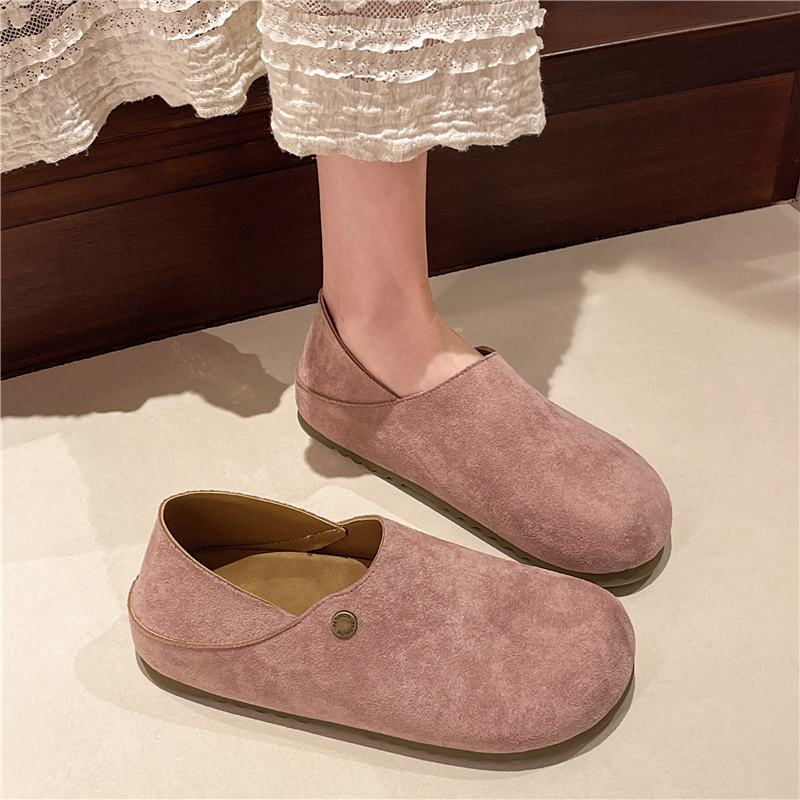 复古时尚软底一脚蹬勃肯鞋女2025春夏新款百搭轻便平底两穿豆豆鞋 - 图1