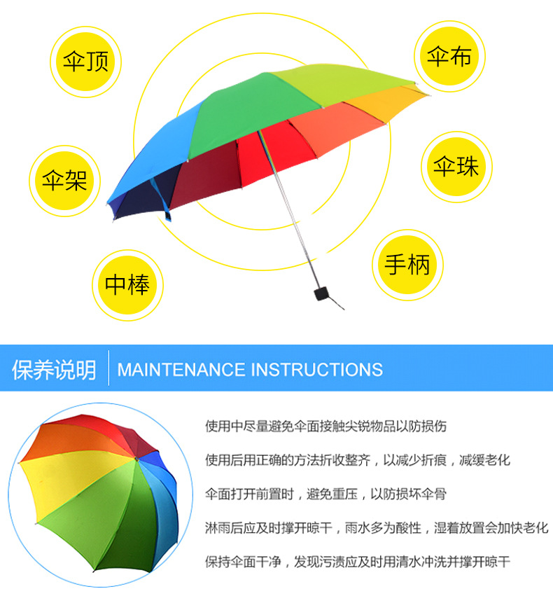 厂家直销10骨彩虹雨伞晴雨两用太阳伞折叠防晒定制logo广告伞印字