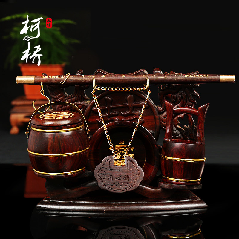 红酸枝雕花子孙桶摆件三件套红木婚庆子孙桶结