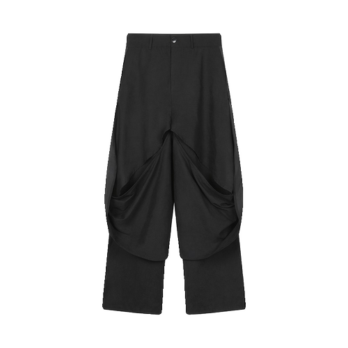 时尚潮流暗黑系个性双层设计阔腿直筒裤痞帅结构小众个性拖地西裤 - 图3