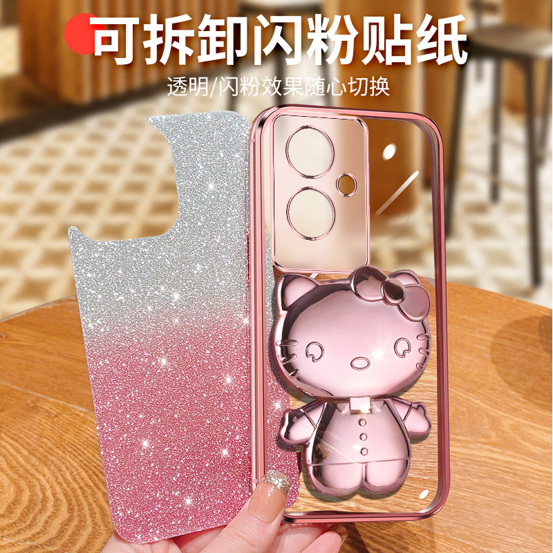 适用OPPO Reno11F 5G海外版手机壳猫咪镜子支架CPH2603国际版硅胶防摔全包边保护套个性创意可爱男女情侣新款 - 图2