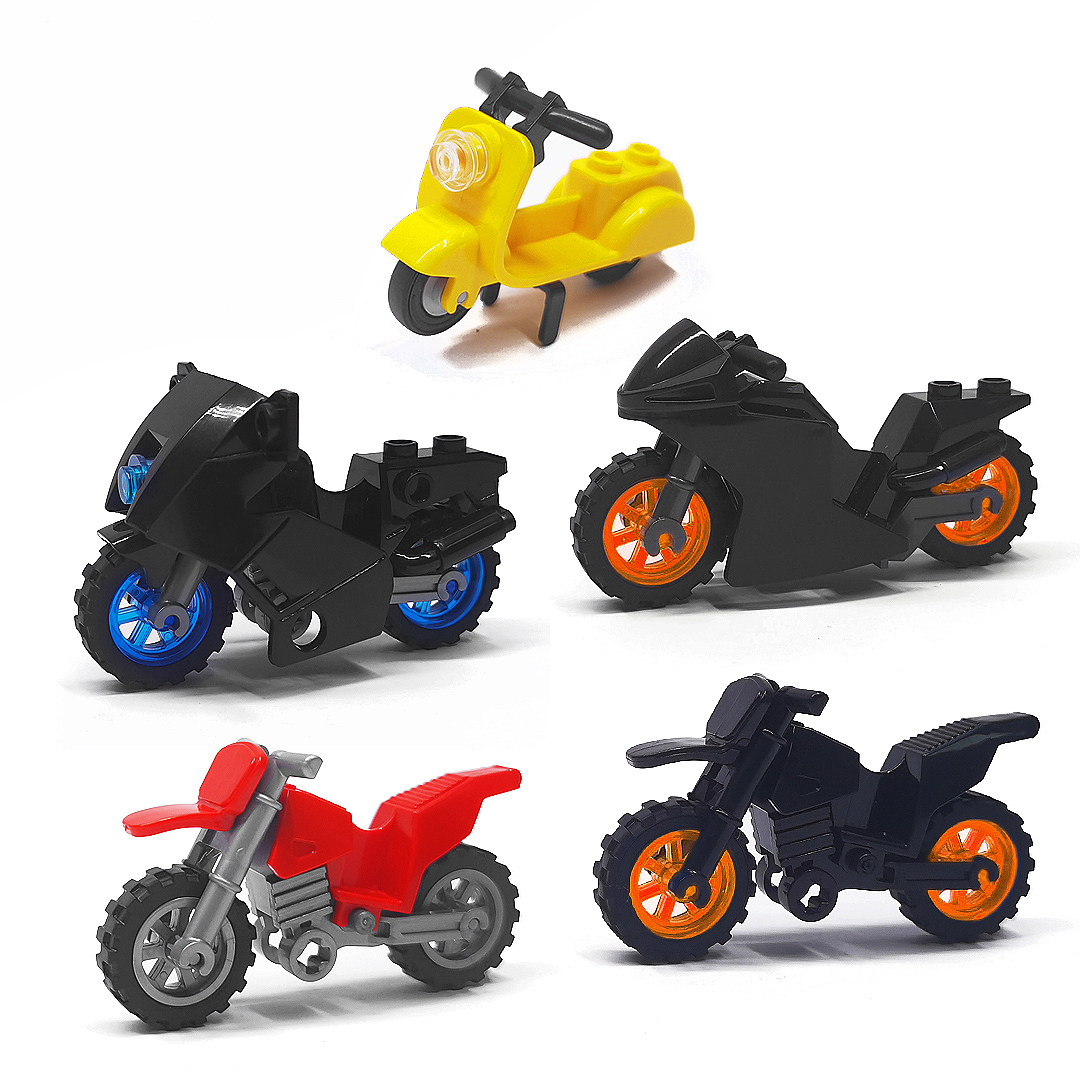 小颗粒积木MOC越野摩托车创意拼插装人仔座驾小绵羊电动机车玩具 - 图0