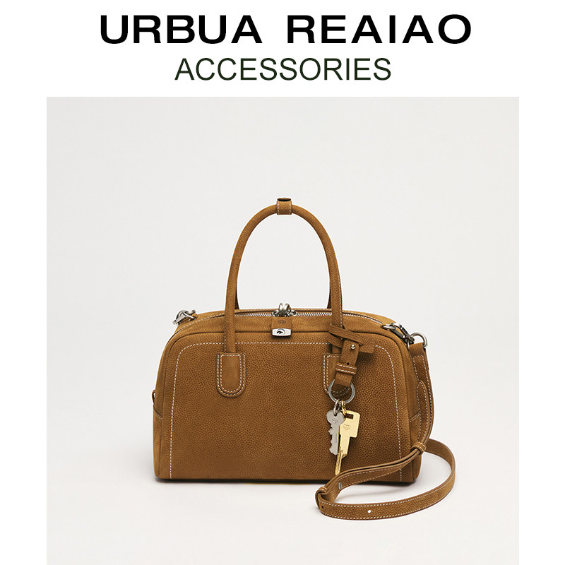 头层牛皮波士顿包女2025春季新款真皮复古单肩斜挎包手提保龄球包,淘宝优惠券,粉丝福利购,淘宝优惠卷