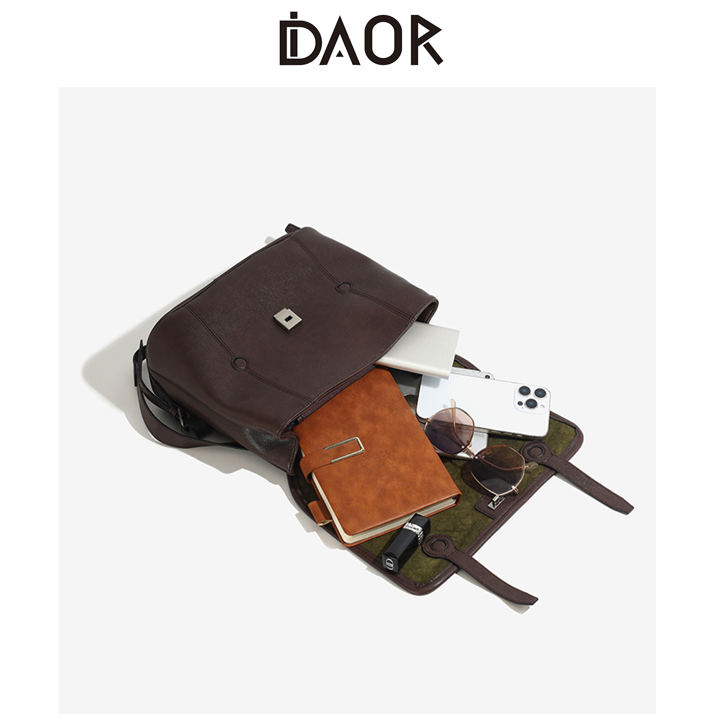 DAOR植鞣羊皮信使系列双肩包女2025新款真皮上班通勤休闲电脑背包 - 图3