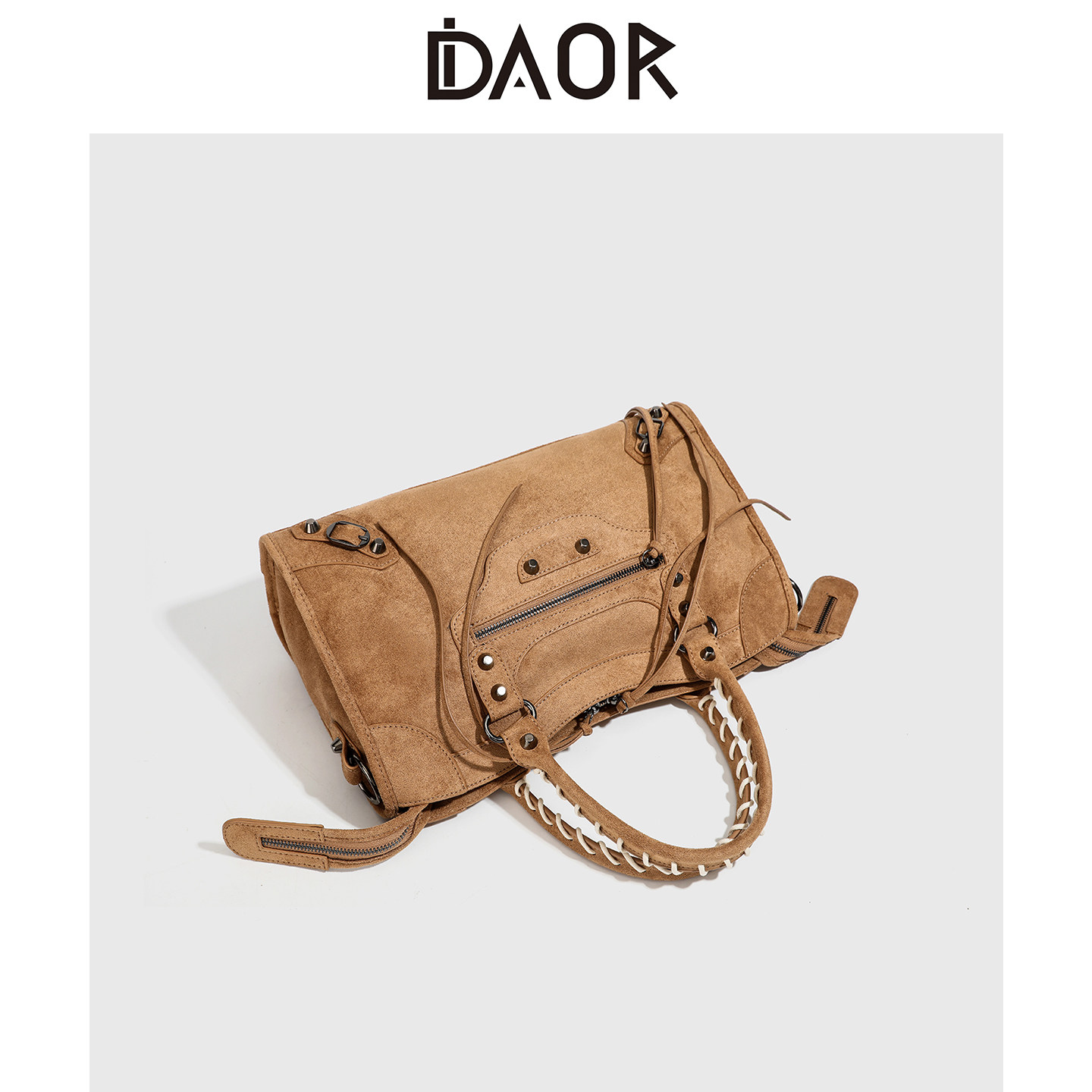 DAOR麂皮绒托特包女lecity铆钉机车包大容量复古手提包单肩斜挎包,淘宝优惠券,粉丝福利购,淘宝优惠卷