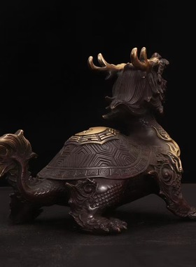 龙龟摆件黄铜龙头龟赑屃霸下客厅家居装饰工艺品大号火焰龙龟礼品