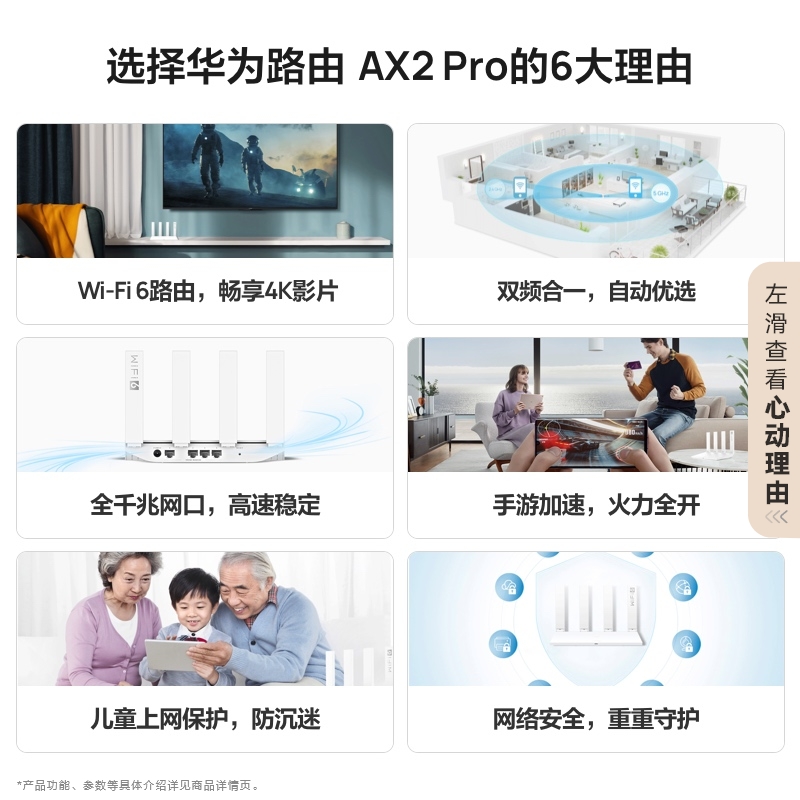 华为路由AX2 Pro智能加速双频智能切换家用信号强高速智能加速儿童上网保护畅享4K影片手游路由器-图1