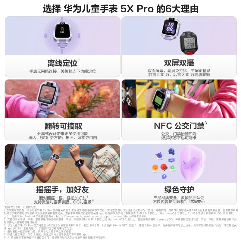 华为儿童手表 5X Pro华为手表智能手表离线定位华为儿童电话手表离线定位学生双屏双摄儿童智能手表开学季-图1