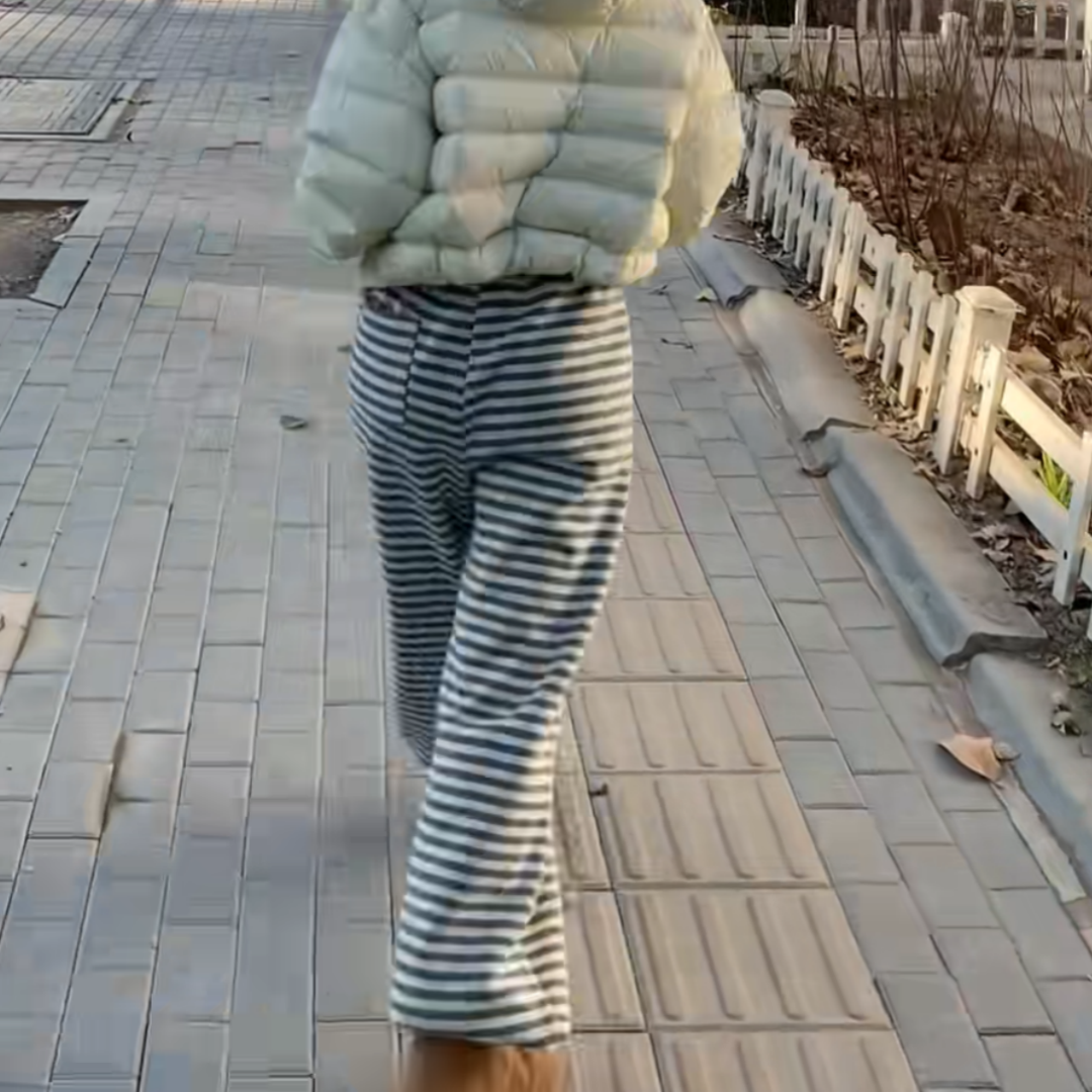 黑白条纹厚实加绒抽绳松紧腰束脚卫裤女冬季时尚百搭显瘦休闲裤子,淘宝优惠券,粉丝福利购,淘宝优惠卷