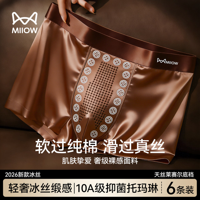Catman light Luxury satin men's ice silk underwear mulberry silk antibacterial tourmaline crotch boys's boxer shorts