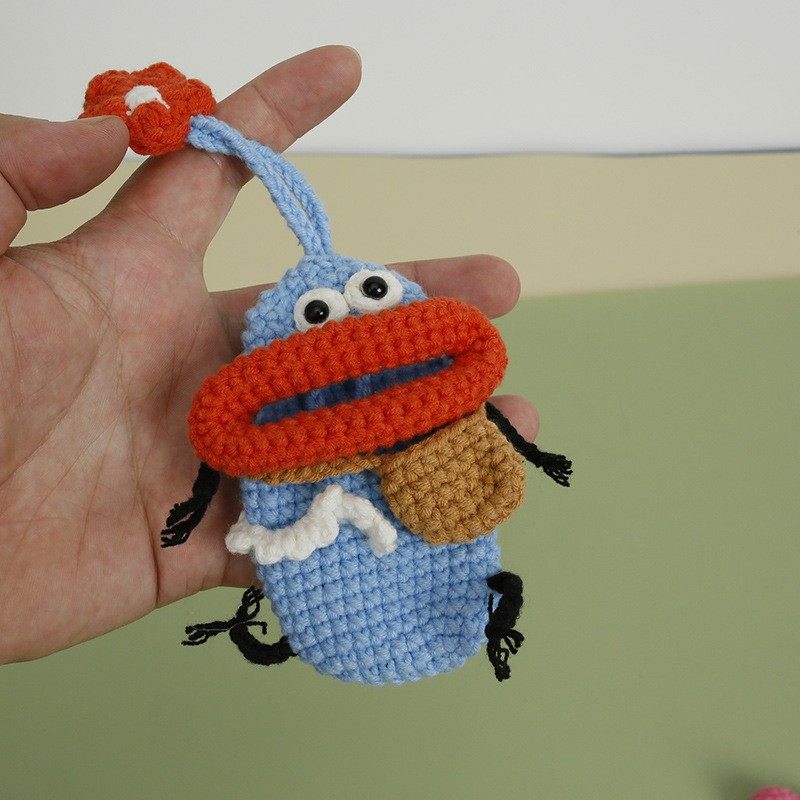 卡通可爱手工编织香肠嘴钥匙包织女毛线钩织耳机袋针织创意零钱包,淘宝优惠券,粉丝福利购,淘宝优惠卷