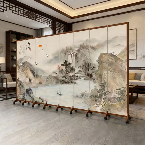 新中式山水屏风隔断客厅酒店办公室定制折叠移动双面玄关2026新款 - 图0
