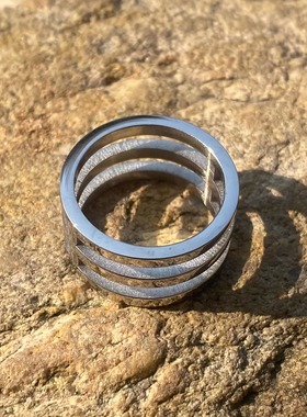 欧美朋克男士三条杠不掉色戒指