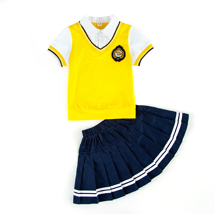 黄色纯棉小学生校服合唱套装英伦风班服幼师幼儿园园服夏天毕业照