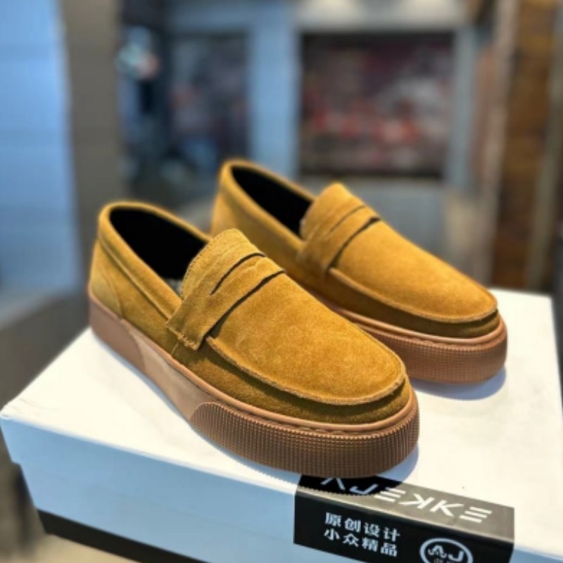 秋季新款磨砂豆豆鞋男士透气厚底舒适乐福鞋一脚蹬皮鞋翻毛皮男鞋,淘宝优惠券,粉丝福利购,淘宝优惠卷