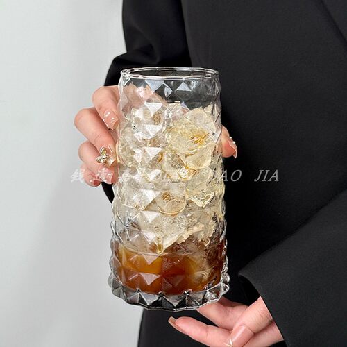 ins风复古高颜值钻石咖啡杯水果茶杯玻璃杯饮料牛奶拿铁气泡水杯 - 图3