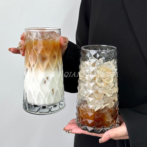 ins风复古高颜值钻石咖啡杯水果茶杯玻璃杯饮料牛奶拿铁气泡水杯 - 图2