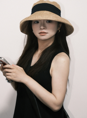 帽型好！亚麻夏季大帽檐遮阳帽子女老钱风透气渔夫帽防晒户外游玩