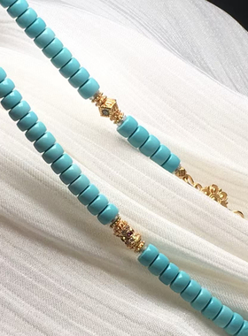 湖北十堰矿区天然原矿高瓷绿松石精工直切锁骨链项链毛衣链配饰