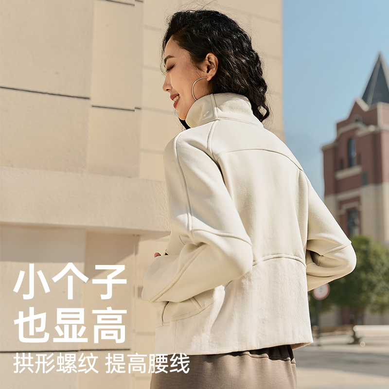 半拉链短款立领卫衣女加绒秋冬款小个子瑜伽服运动外套跑步健身服 - 图2