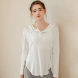 Спортивная одежда для йоги с капюшоном, быстросохнущий белый длинный приятный телу лонгслив для спортзала, для бега, средней длины, длина макси