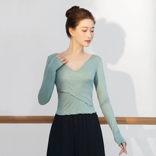 Спортивная одежда, гимнастический современный классический лонгслив, V-образный вырез