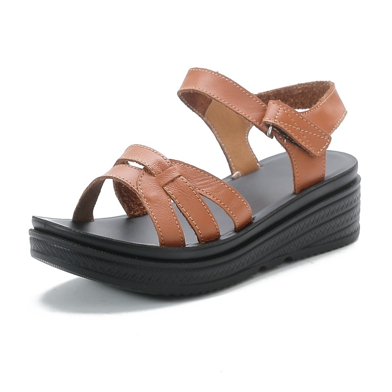 头层牛皮凉鞋女夏季外穿2025新款轻便防滑软底坡跟运动妈妈沙滩鞋,淘宝优惠券,粉丝福利购,淘宝优惠卷